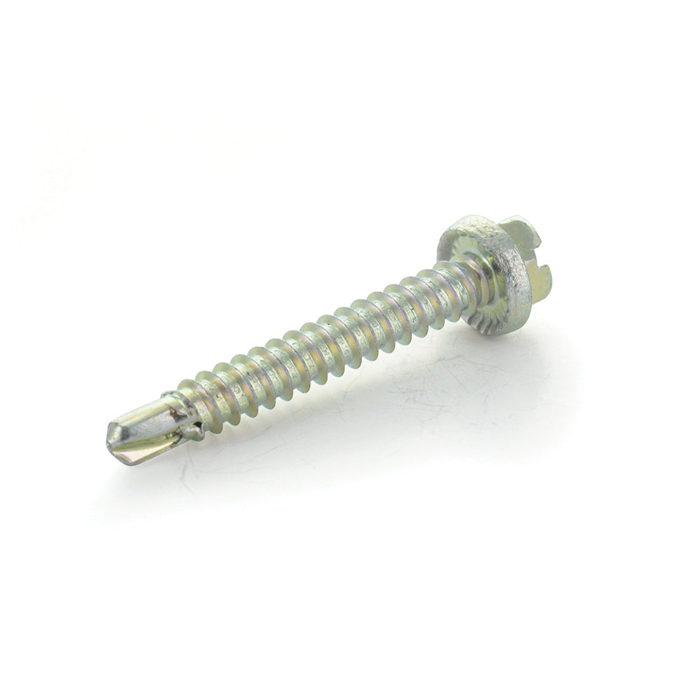 1/4 x 1-1/2 Inch Slotted Hex Washer Head Drill Point Tek Crimptite Zinc - Clearance