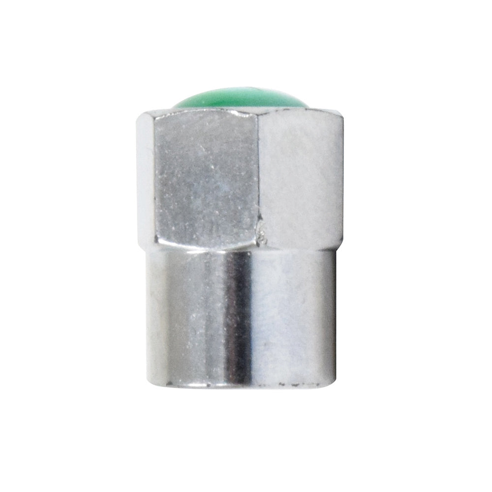 Tire Valve Stem Cap  Chrome Plastic With Seal and Green Top For Nitrogen Filled Tires