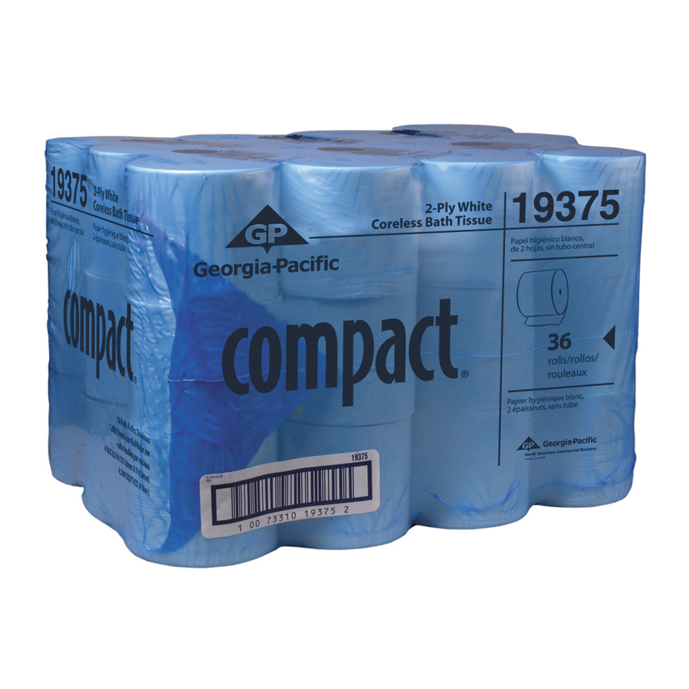 Compact Coreless 2-Ply Bathroom Tissue 1000 Sheets Per Roll - 36 Per Case