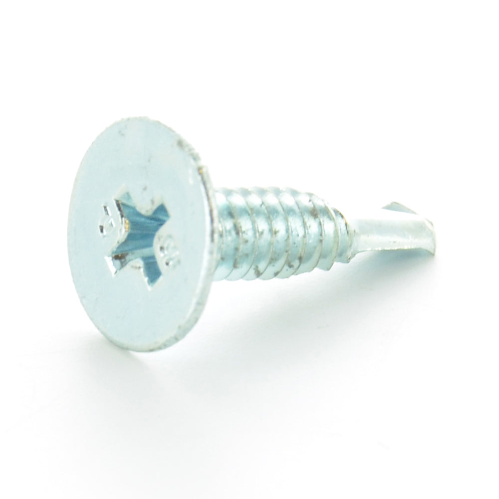 #12-24 x 2-1/2 Inch Zinc Plated Steel #4 Point Flat - Countersunk Head Self-Drilling Tek Screw With Wings