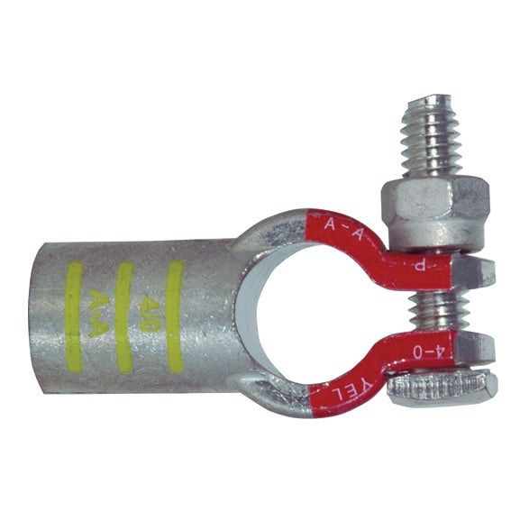 4/0 Awg Yellow A-A Electro-Tin Plated Solid Cast Copper Heavy Duty Positive Eco-Max® Straight Battery Terminal