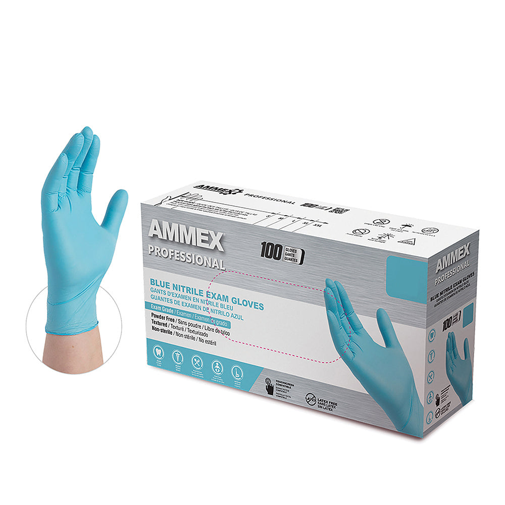 AMMEX Professional Blue Nitrile Powder Free Exam Large Gloves