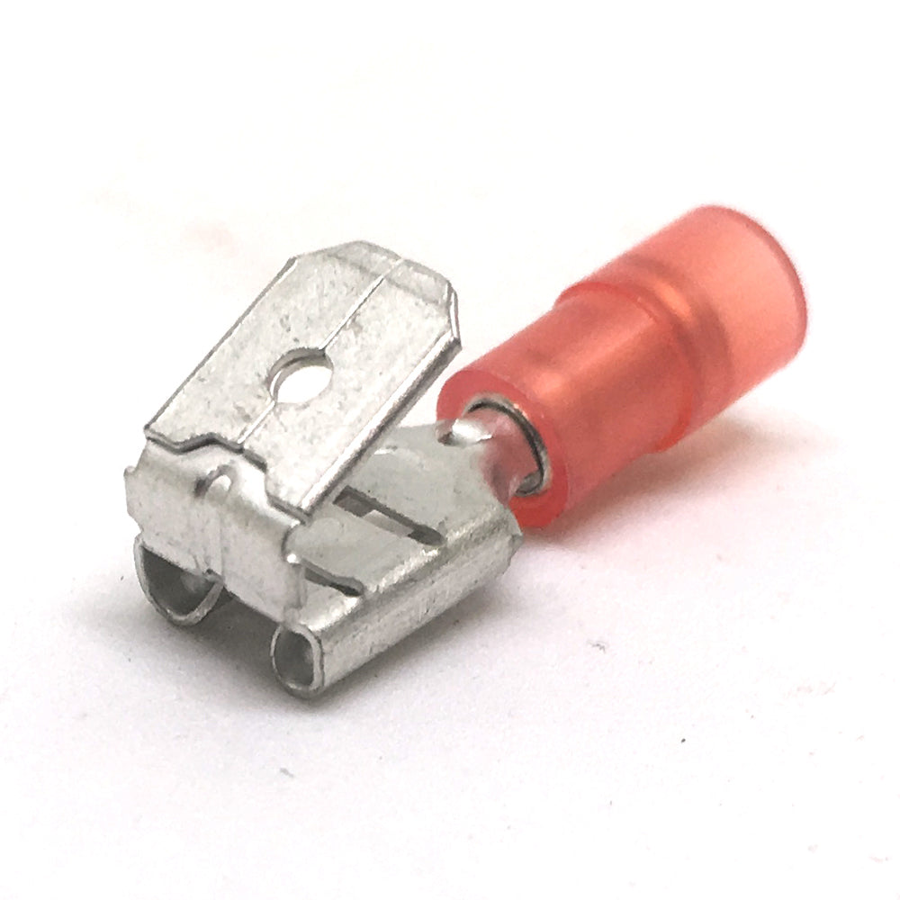 22-18 Gauge Nylon Insulated Male / Female Piggy-Back Terminal Red 1/4 Inch