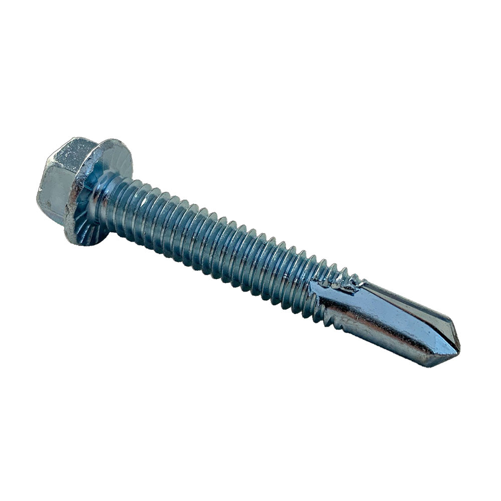 #14-20 x 1 Inch Zinc Plated Low Carbon Steel 7/16 Waf Indented Hex Washer Head Self-Drilling Tek Screw