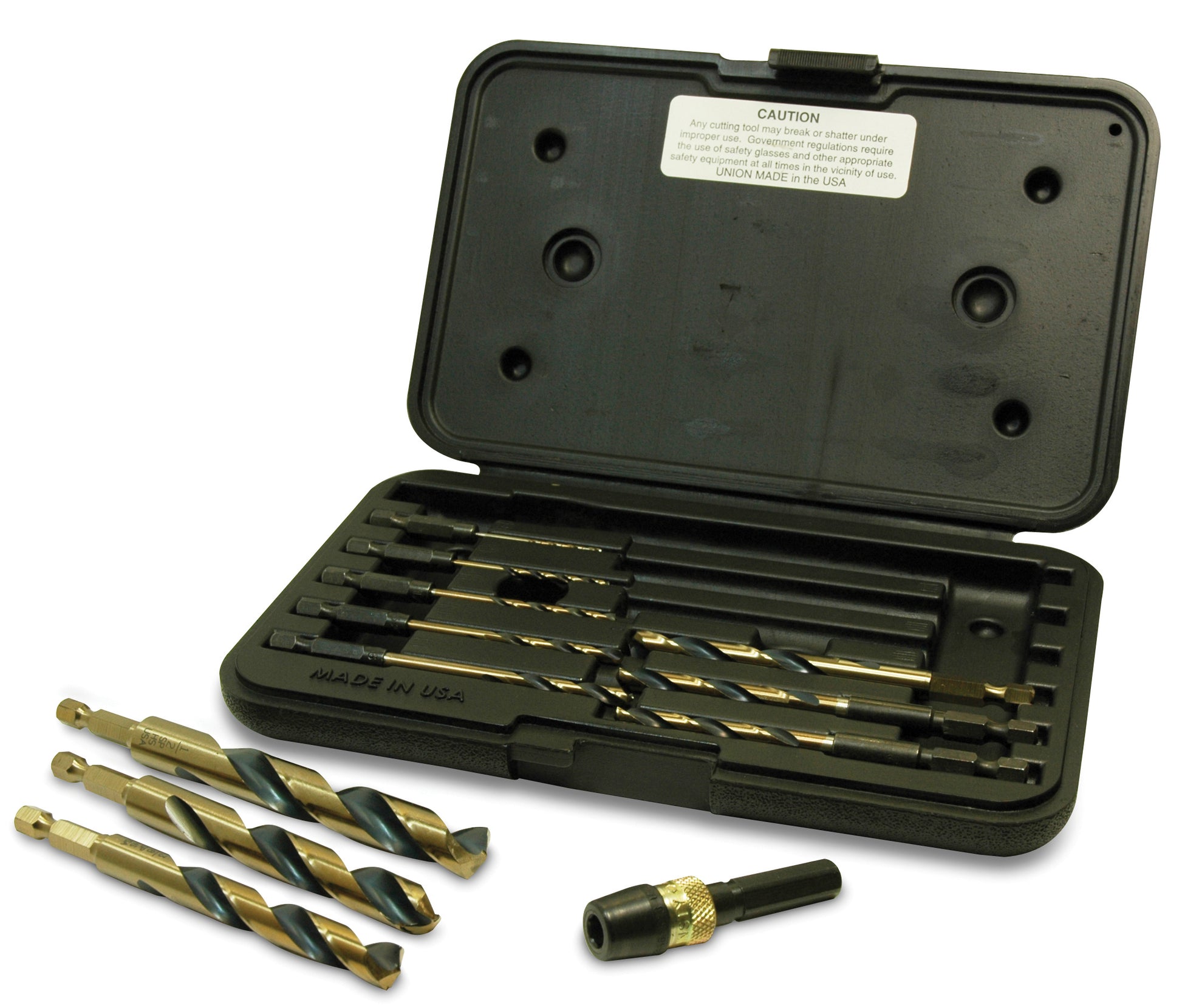 12 Piece Amber Gold High Molybdenum Tool Steel 1/4 Inch Quick Release Drills Set With Quick Release Adaptor and Hard Case