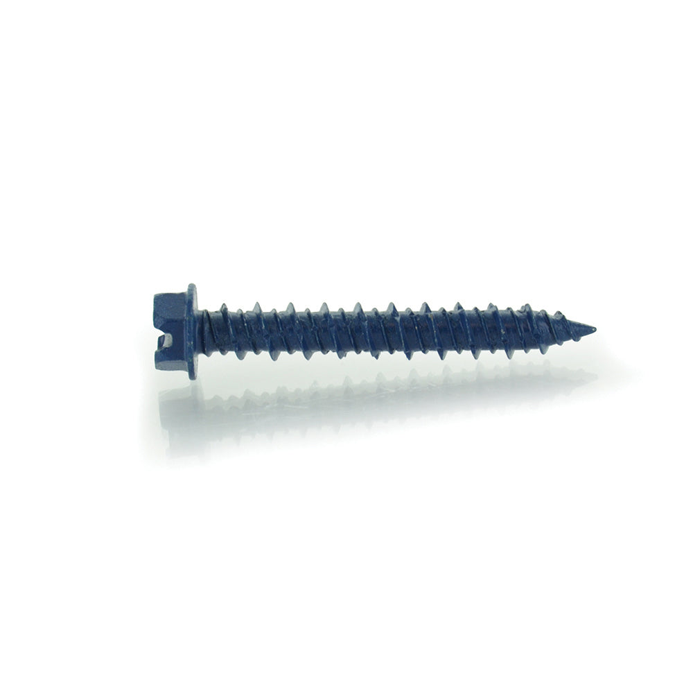 1/4 Inch x 1-3/4 Inch Slotted Hex Head Concrete Screw Anchor Blue Ceramic Coated Carbon Steel