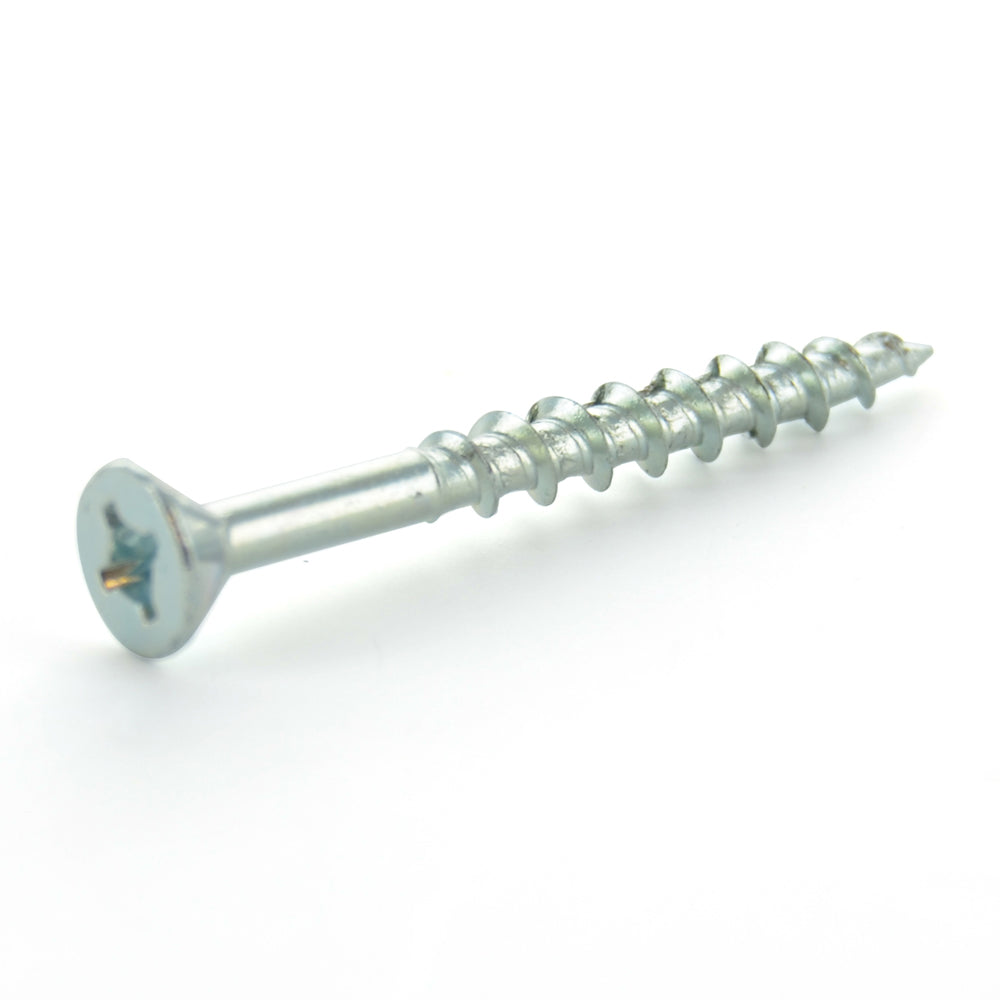#8 x 1-3/4 Inch Zinc Plated Steel Type 17 Point Square/Phillips Flat Head With Nibs Wood Screw