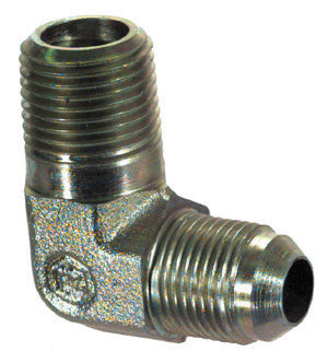 1/2 Inch X 1/2 Inch 10000 Psi Trivalent Zinc Plated Carbon Steel Male Pipe To Male JIC 90 Degree Elbow JIC 37 Degree Adapter