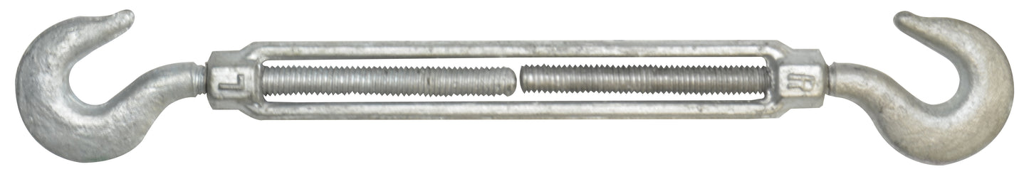 3/8 Inch x 6 Inch Hot Galvanized 1030 Carbon Steel Hook and Hook Turnbuckle