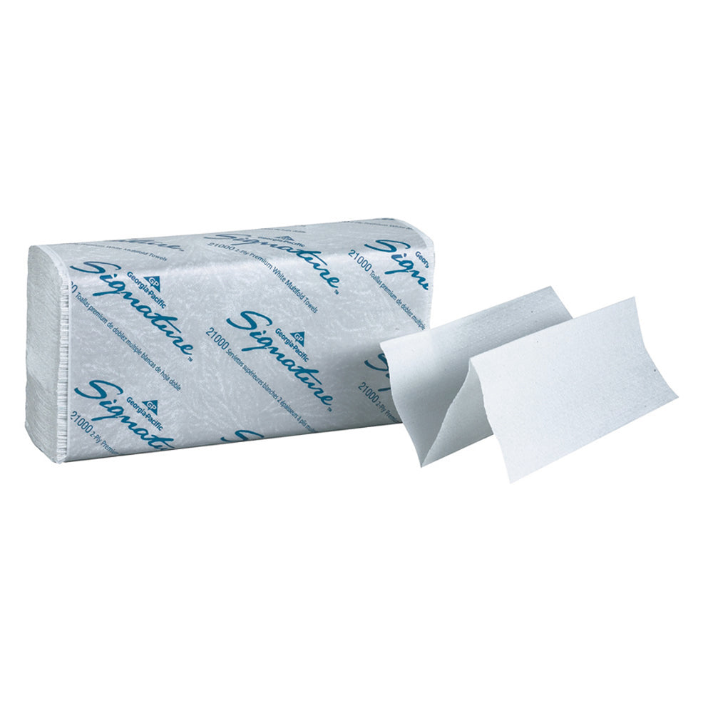 9-1/5 Inch x 9-2/5 Inch Signature 2-Ply Premium Multifold Paper Towels - 16 Per Case
