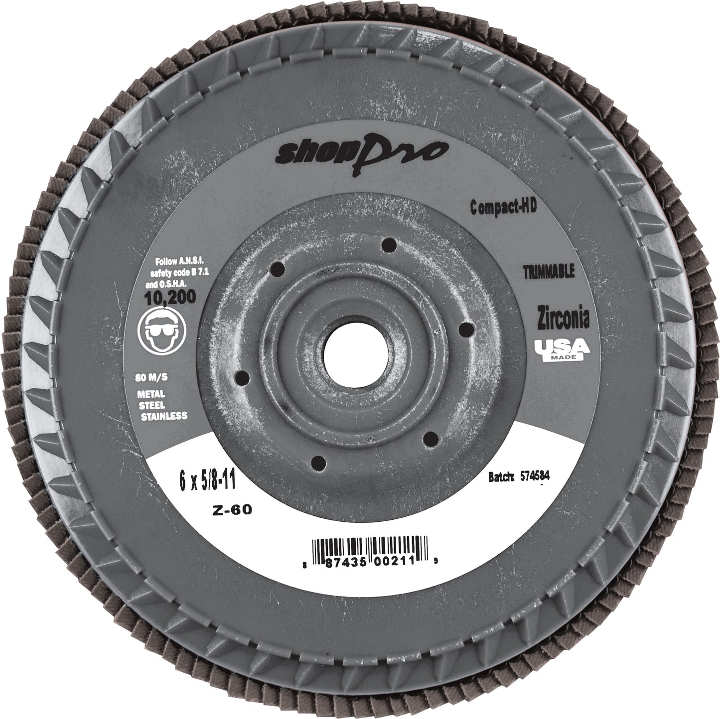 6 Inch x 5/8-11 Inch Shop Pro Trimmable Flap Disc - 80 Grit