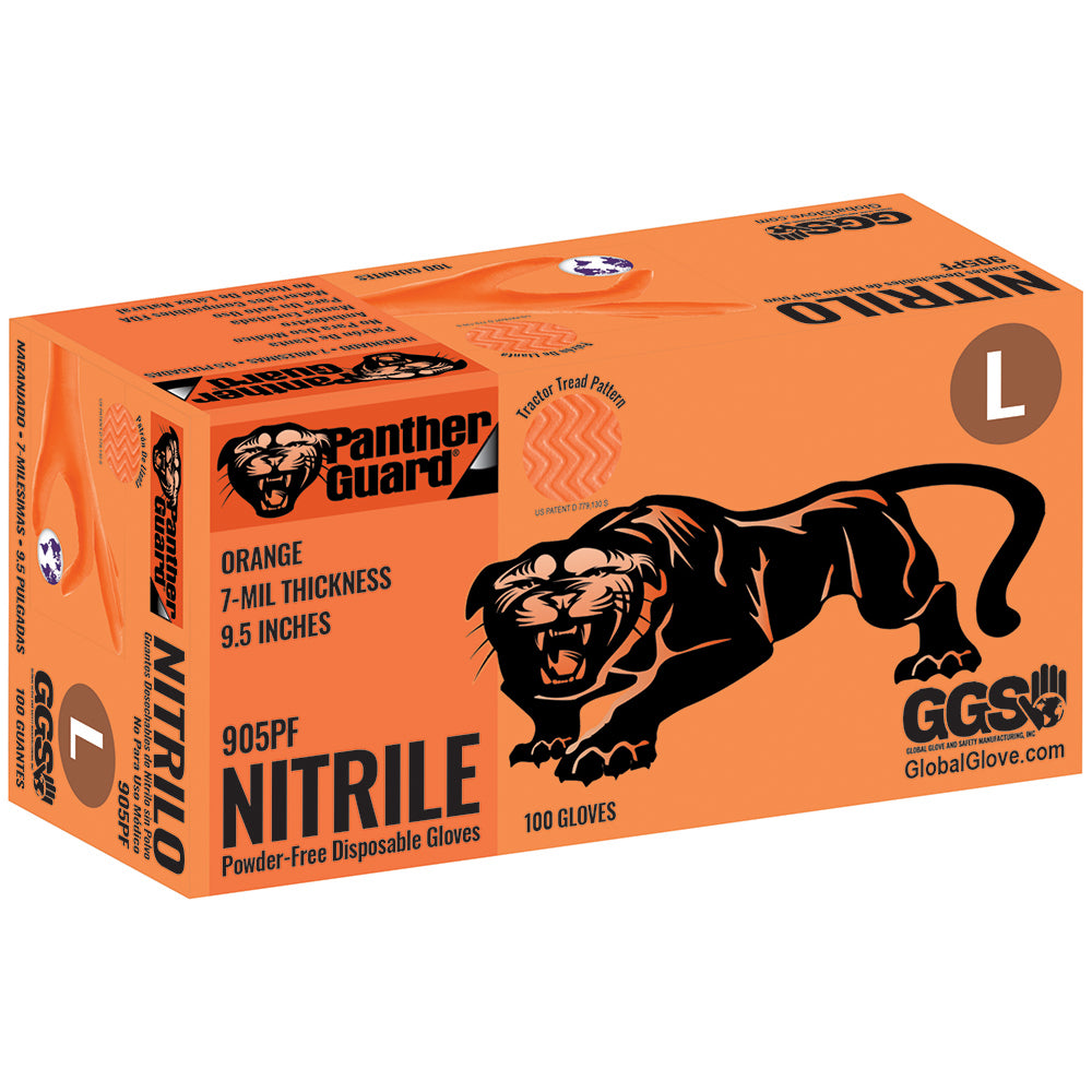Global Glove Panther-Guard Nitrile Powder-Free Industrial Orange 7-Mil Tractor Tread Disposable Gloves X-Large