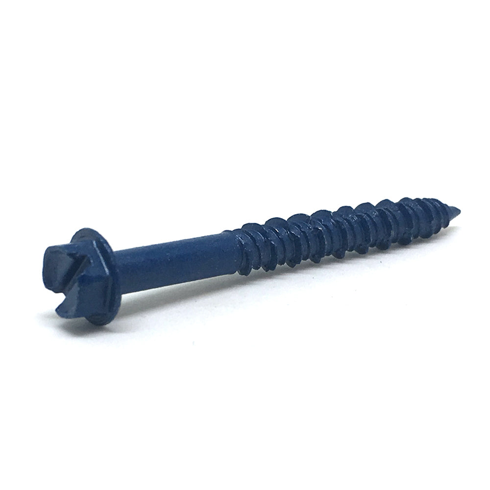 1/4 Inch x 1-1/4 Inch Slotted Hex Head Concrete Screw Anchor Blue Ceramic Coated Carbon Steel Box of 100