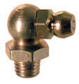 1/4-28 Zinc Yellow Steel 90 Degree Standard Shank Heritage Hydraulic Grease Fitting.