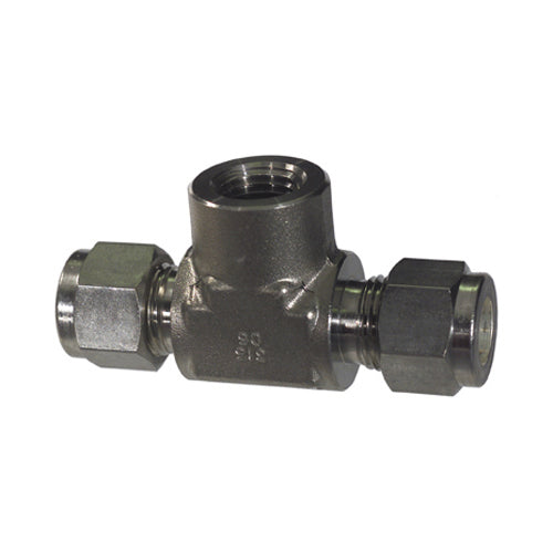 1/4 Inch x 3/8 Inch Compression Tube x Compression Tube x Fnpt T316 Stainless Steel B-Lok Branch Tee