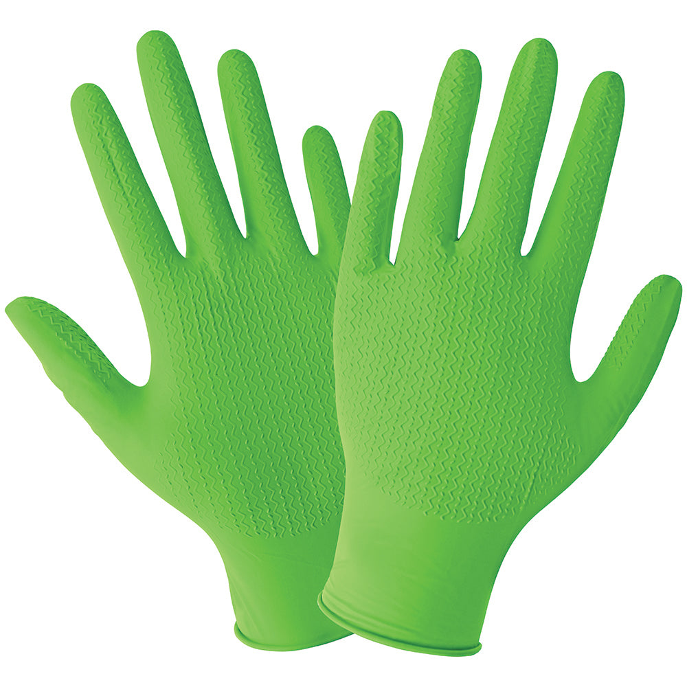 Global Glove Panther-Guard Bio-D Nitrile Powder-Free Industrial Green 6-Mil Wave Texture Disposable Gloves Large