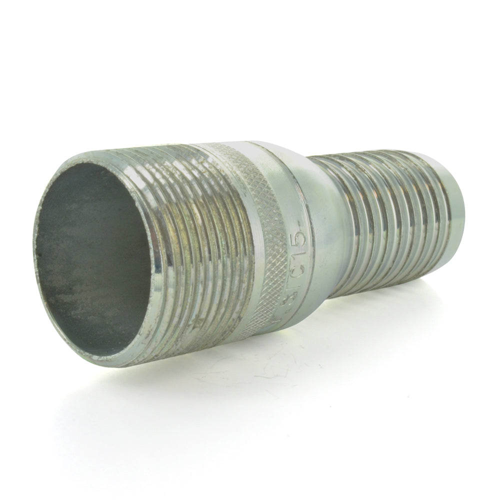 1-1/2 Inch x 1-1/2 Inch x 4-5/32 Inch Mnpt x Barbed Hose Galvanized Steel King Combination Nipple