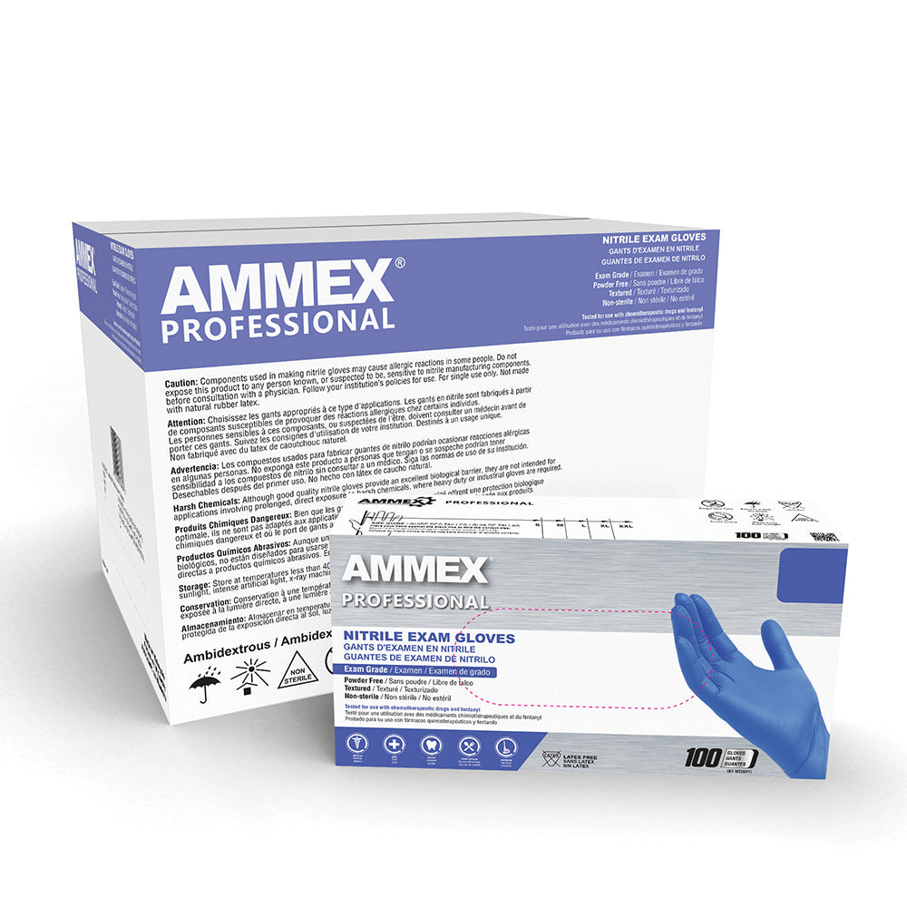 AMMEX Professional Cerulean Nitrile PF Exam SM Gloves