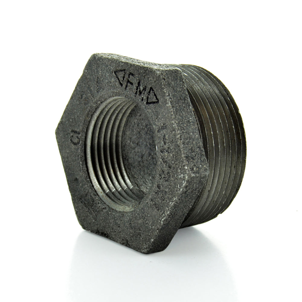 3/4" X 3/8" Schedule 40 Male NPT X FNPT Black Welded Malleable Iron Hex Bushing USA