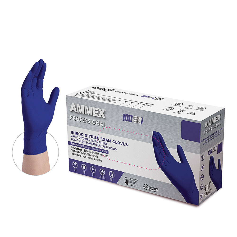 Ammex Professional Indigo Nitrile Pf Exam Large Gloves