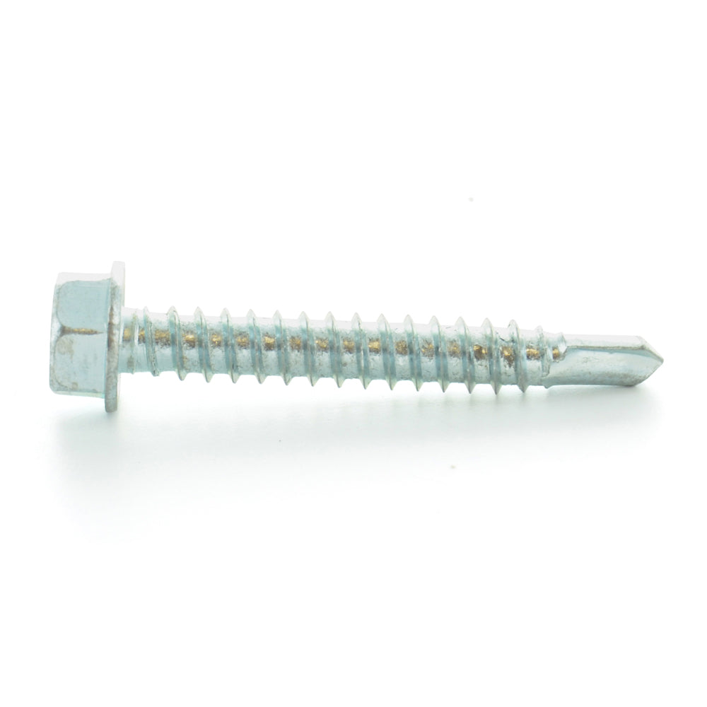 #10-16 x 1-1/4 Inch Zinc Plated Low Carbon Steel #3 Point Indented Hex Washer Head Self-Drilling Tek Screw