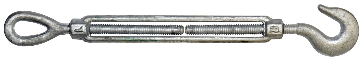 1/4 Inch x 4 Inch Hot Galvanized 1030 Carbon Steel Hook and Eye Turnbuckle