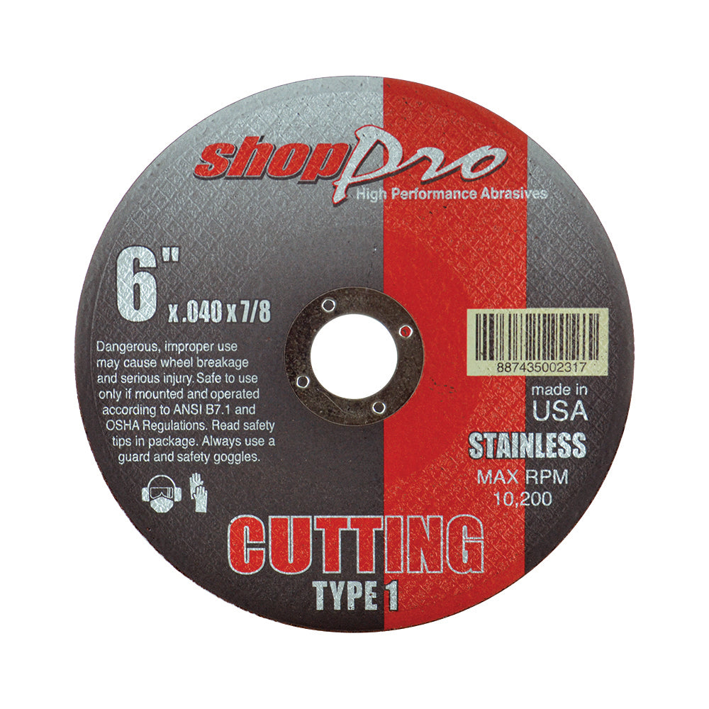 Shop Pro Type 1 Aluminum Cut-Off Wheel -  6" x .040" x 7/8"