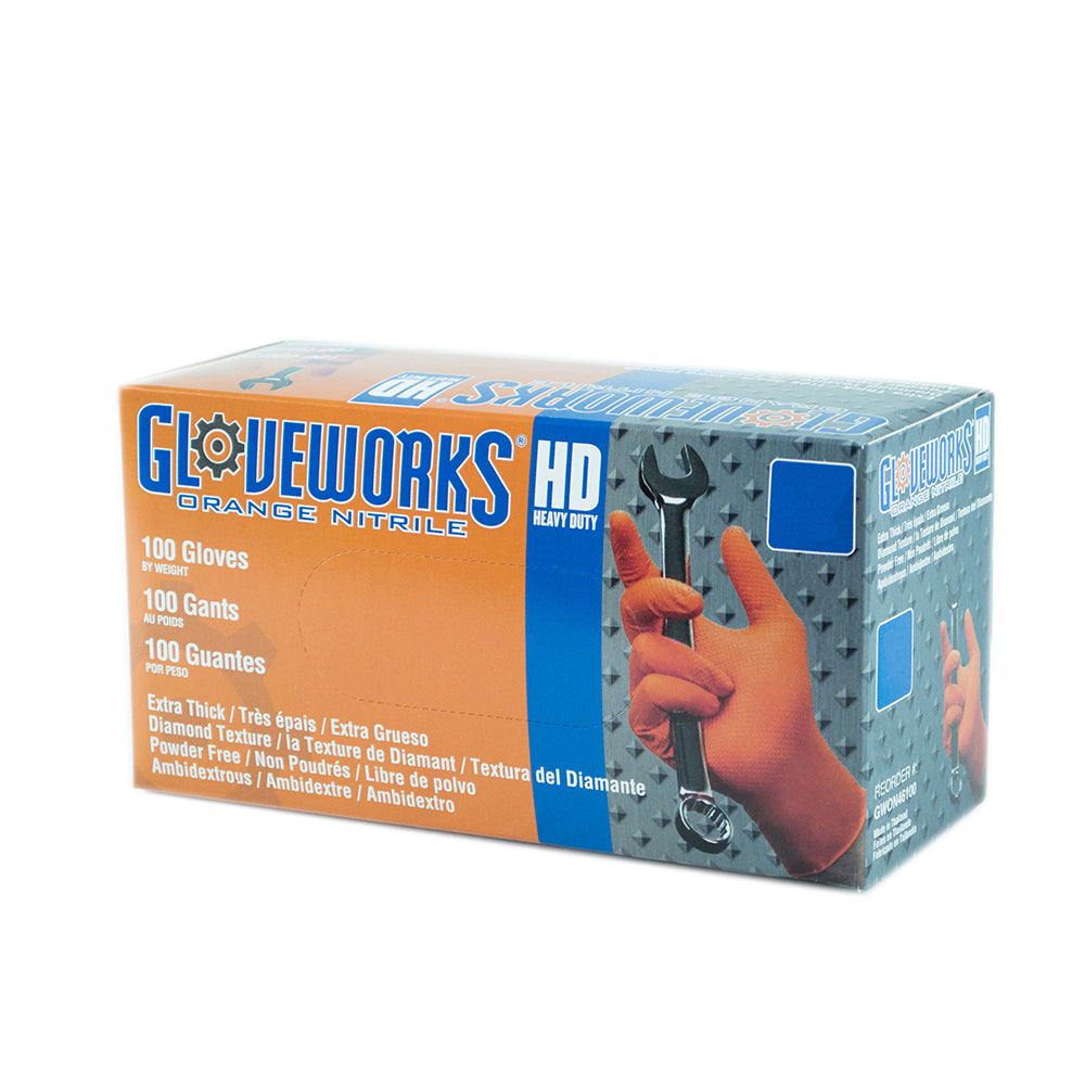 Ammex Gloveworks Heavy Duty Orange Nitrile Disposable Gloves - X-Large
