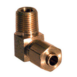 1/4 Inch x 3/8 Inch Brass Poly-Fit Flareless Tube Male Elbow