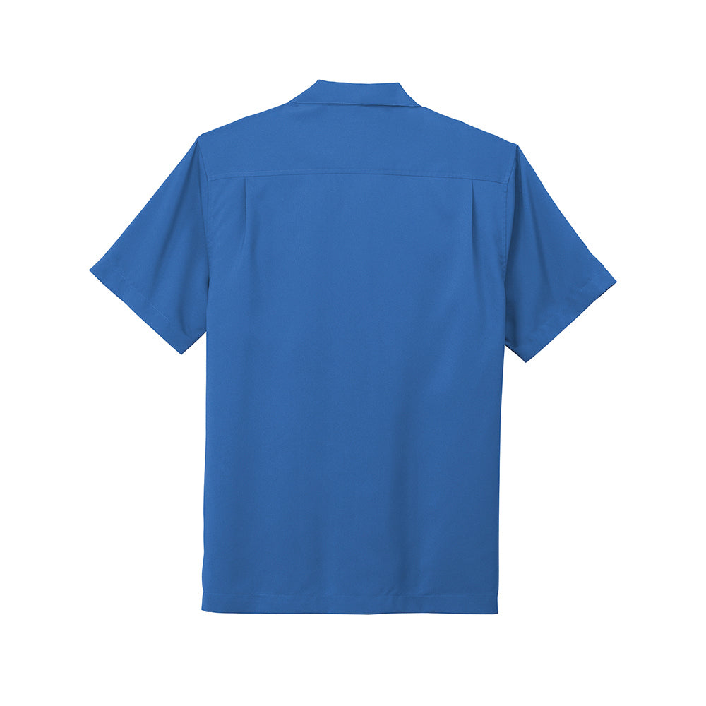 Men's Small Blue Button Up Camp Shirt with Winzer Embroidered Logo