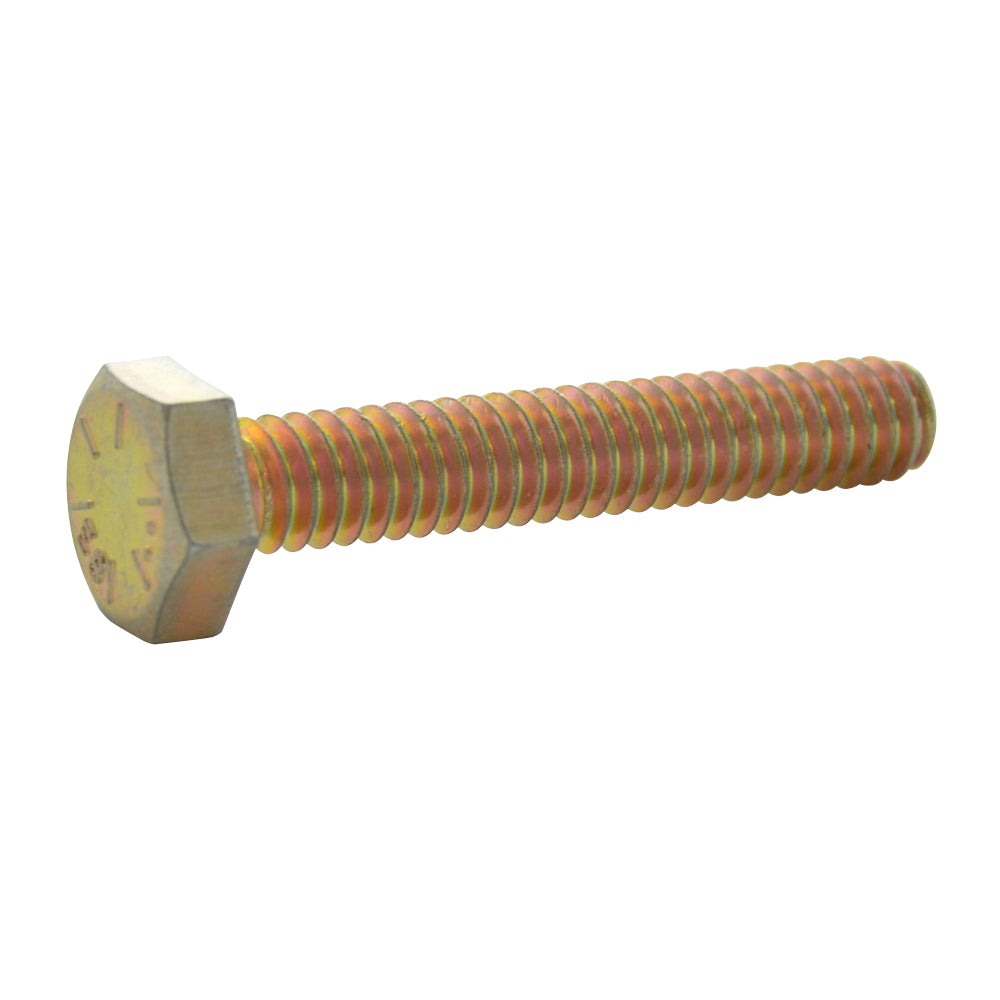 1/4"-20 x 1-1/2" Hex Head  Fully Threaded Tap Bolt Grade 8 Yellow Zinc Plated Coarse