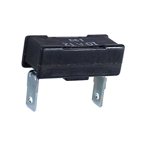 10 Amp 12 Volt Dc Thermoplastic Type Ii Modified Reset Mack Trucks Quick-Connect Circuit Breaker With 1/4 Inch Blade Mount On 1 Inch Center