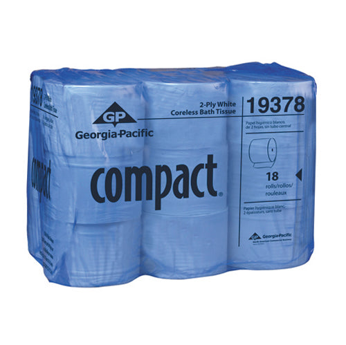 Compact Coreless High Capacity 2-Ply Bathroom Tissue 1500 Sheets Per Roll Case of 18
