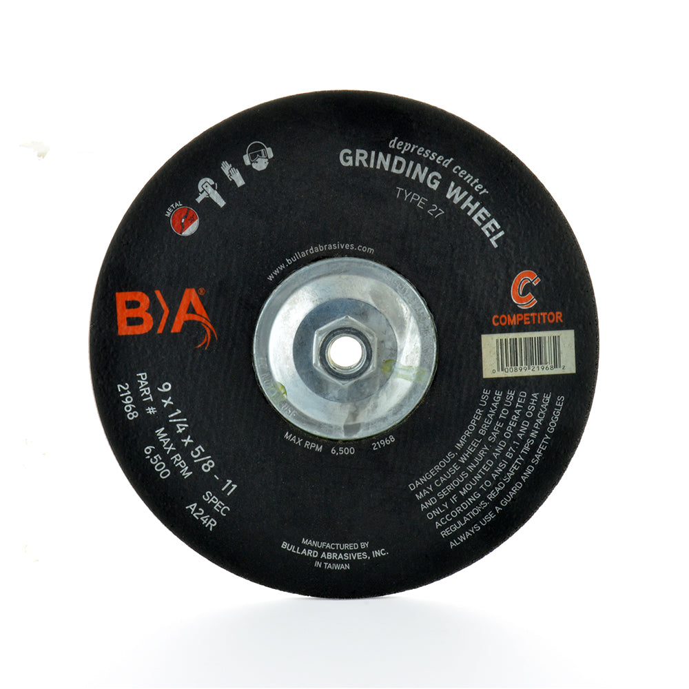 9 Inch x 1/4 Inch x 5/8-11 A24R Grit Aluminum Oxide Light Grinding and Cut-Off Wheel
