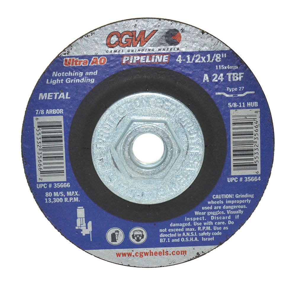 4-1/2 Inch x 1/8 Inch x 7/8 Inch A24-T-BF CGW Type 27 Pipeline Steel Disc