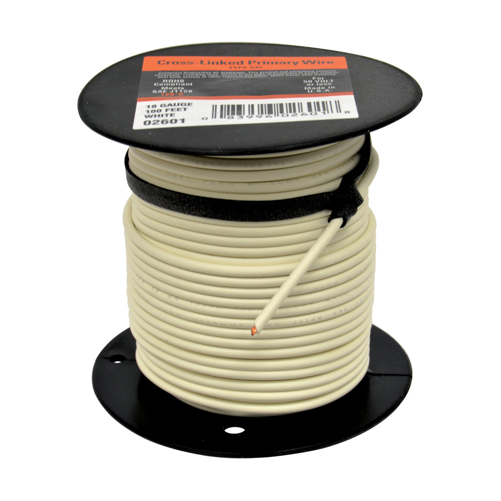 16 Awg Cross Link Primary Wire 100 Foot Roll White