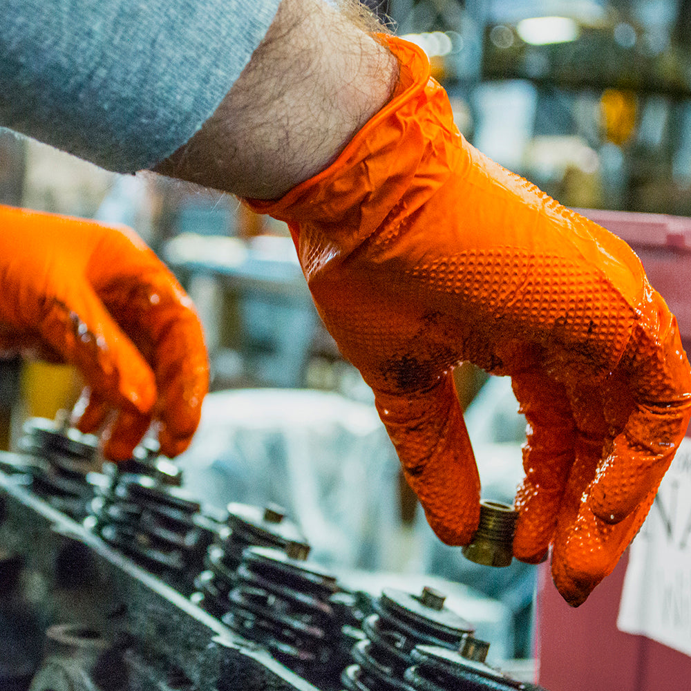 Ammex Gloveworks Heavy Duty Orange Nitrile Disposable Gloves - Large