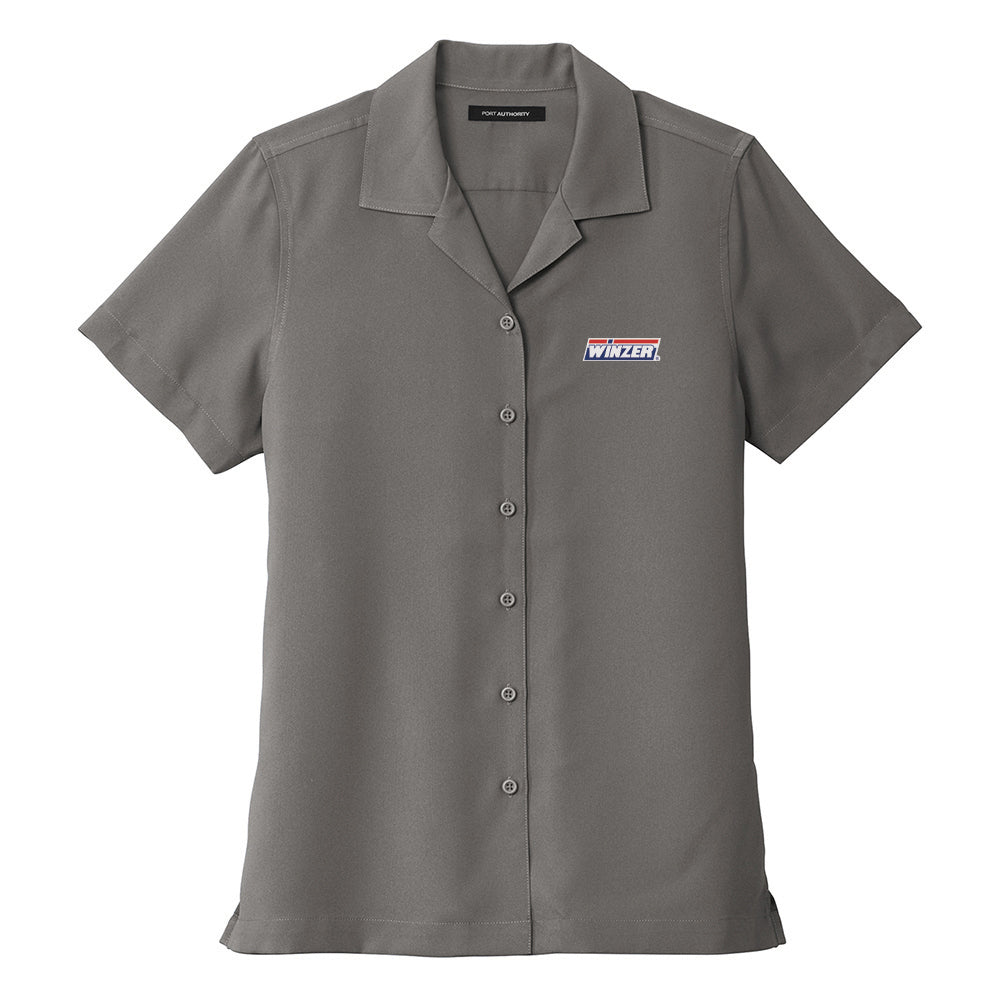 Women'S X-Large Gray Button Up Camp Shirt With Winzer Embroidered Logo