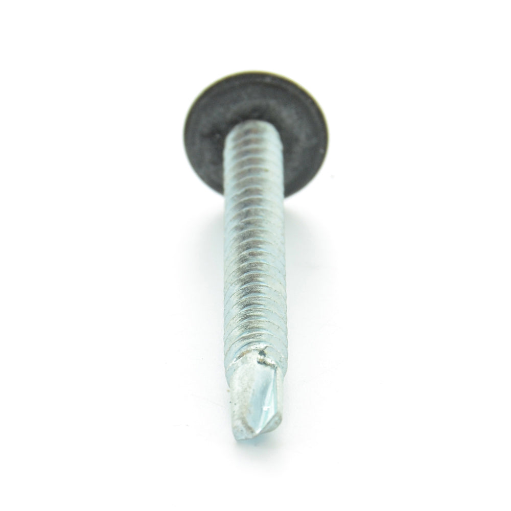 #12-24 x 7/8 Inch Zinc Plated Steel #4 Point Indented Hex Washer Head Self-Drilling Tek Screw With Bonded Neoprene Washer