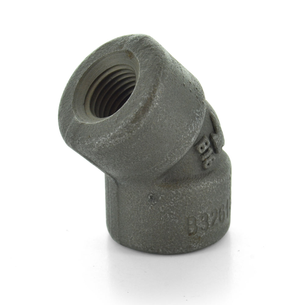 1/2 Inch Sch 160 Npt Black Forged Steel 45 Degree Elbow