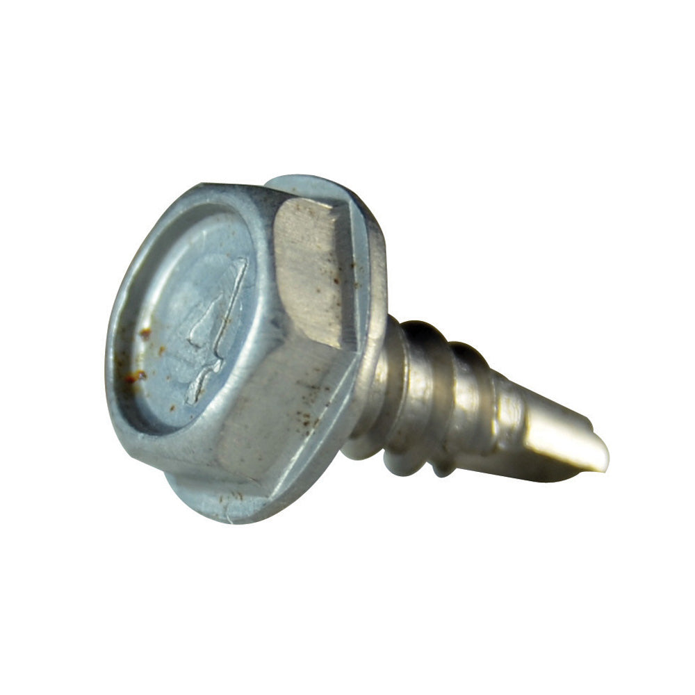 #6 x 3/8 Inch Plain 410 Stainless Steel #2 Point Indented Hex Washer Head Self-Drilling Tek Screw