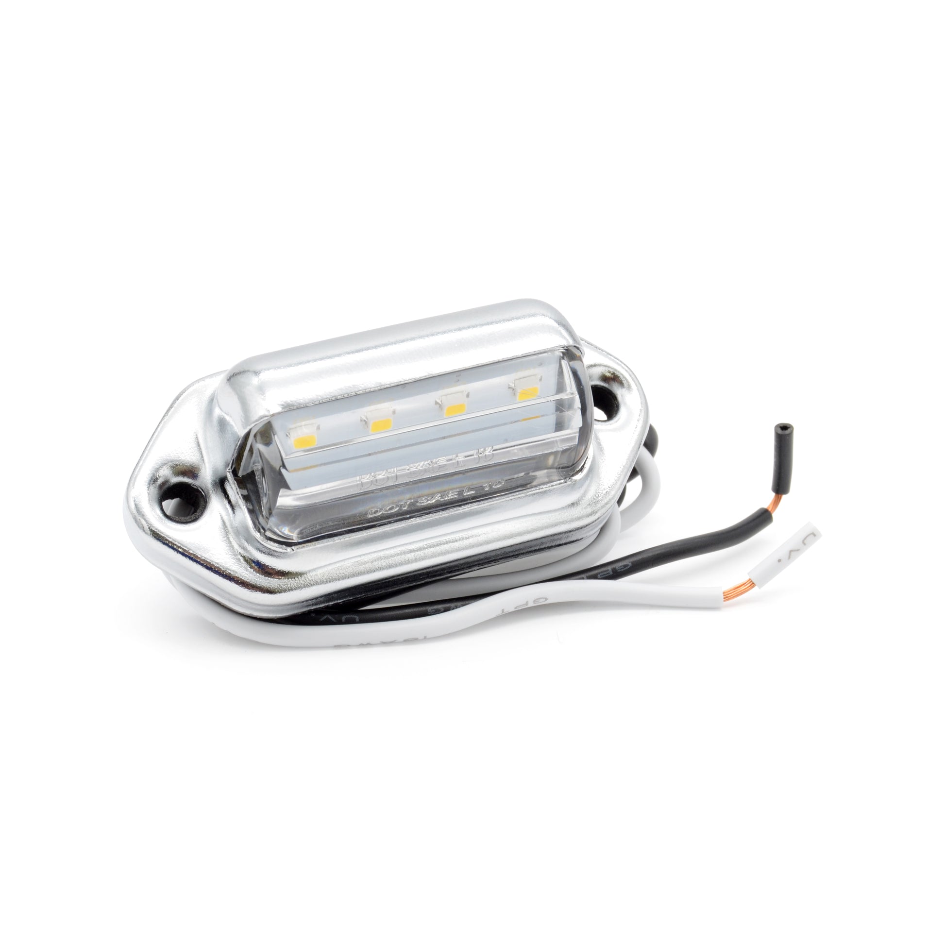 LED License Light - 1.7" X 1" with Stainless Steel Chrome Bezel