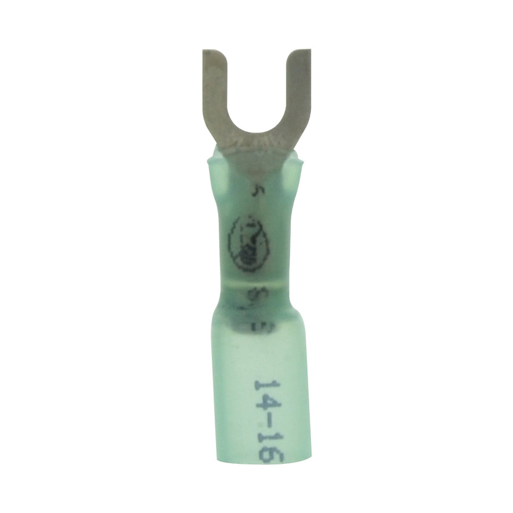 16-14 Gauge Lead Free Heat Shrink, Crimp & Solder Fork Spade #8 Stud Blue