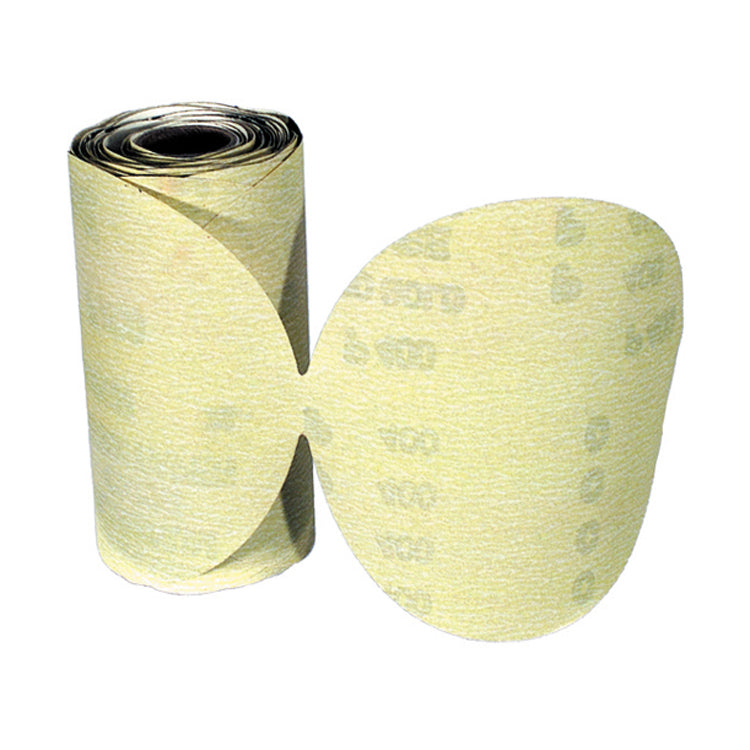 5 Inch Gold Aluminum Oxide Dri-Lube Resin Paper Stick-On Abrasive 120 Grit Roll Of 100 - Clearance