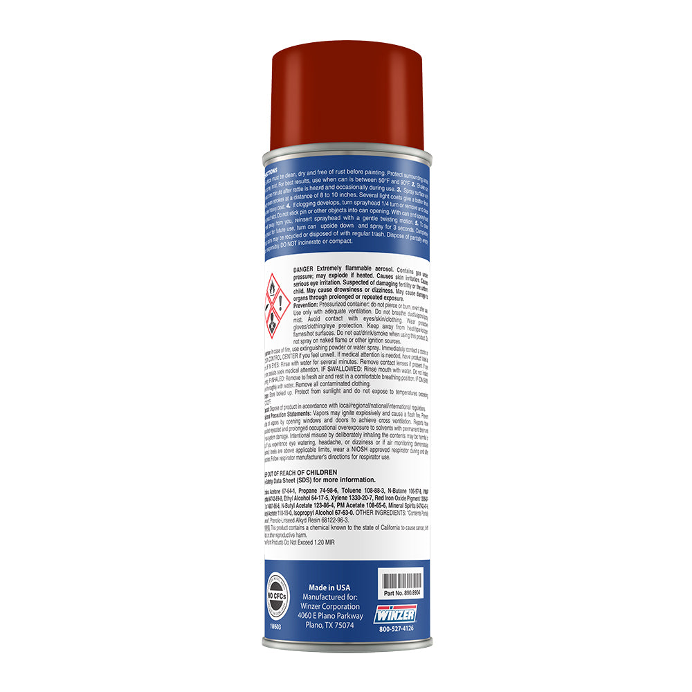 Winzer High Solids Flat Red Iron Oxide Primer Spray Paint - 17 Oz Net Wt - Aerosol