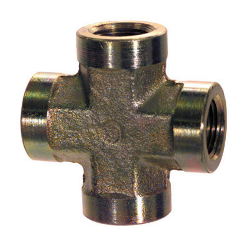 1/2 Inch 3000 psi Zinc Plated Yellow Dichromate Carbon Steel Pipe Cross
