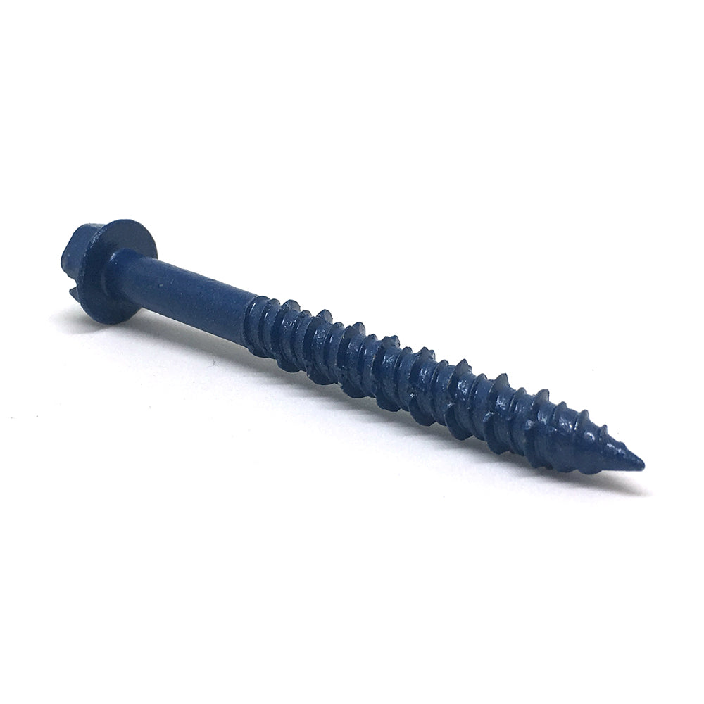 1/4 Inch x 6 Inch Slotted Hex Head Concrete Screw Anchor Blue Ceramic Coated Carbon Steel Box of 100