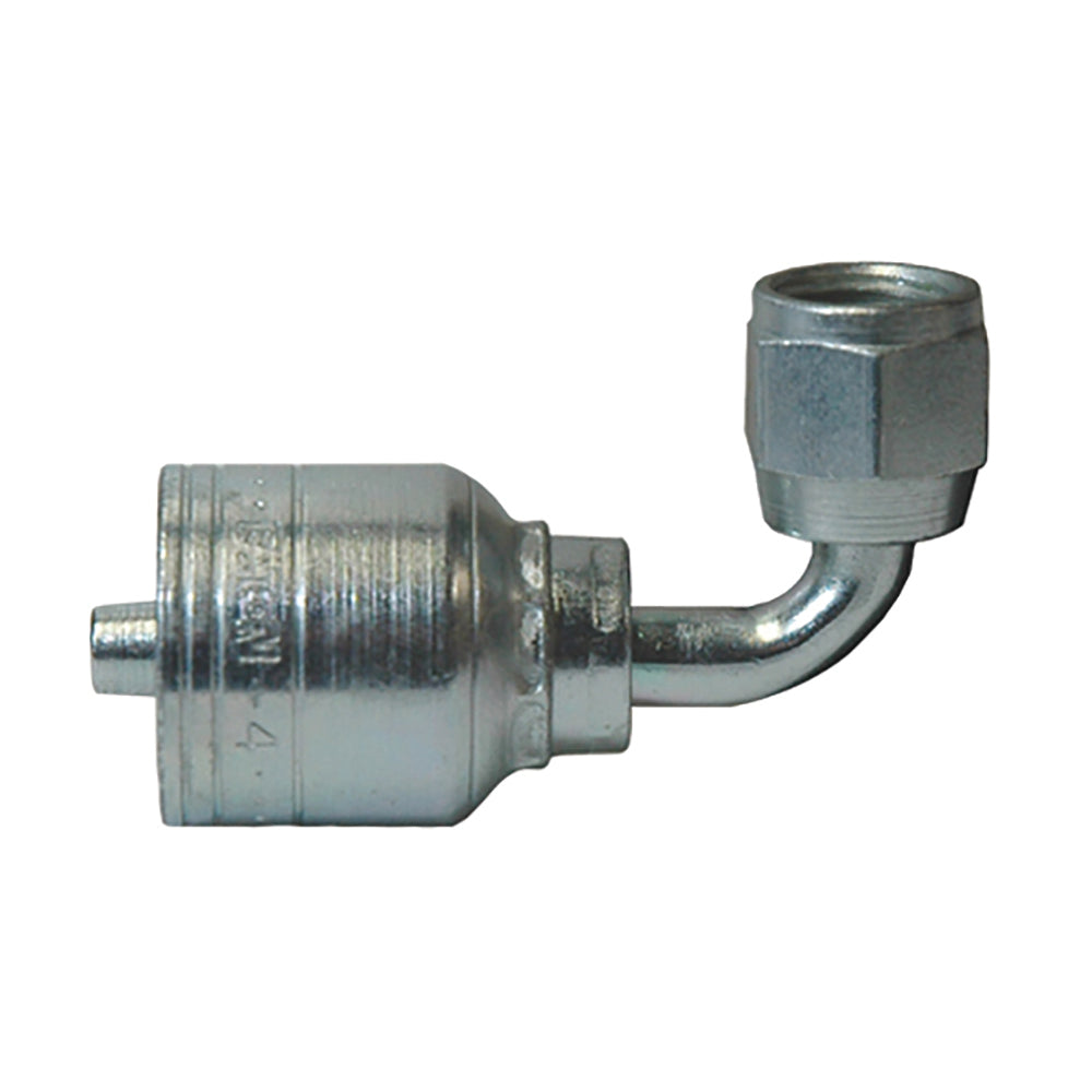 1/4 Inch X 1/4 Inch JIC 37 Degree Female Swivel 90 Degree Elbow Yellow Zinc Z Series Weathergrip Crimp