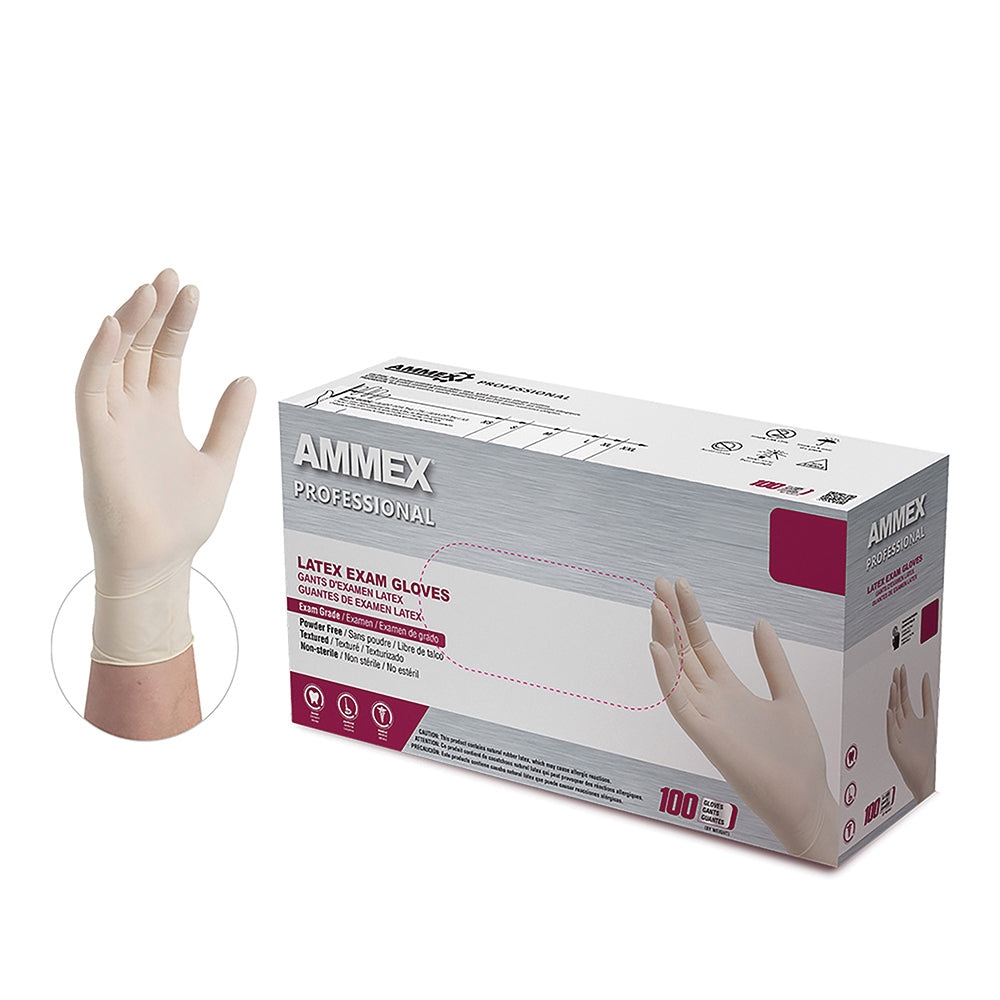 Ammex Large 5 Mil Ivory Textured Latex Powder Free Gloveplus Premium Exam Glove - 100 Per Box
