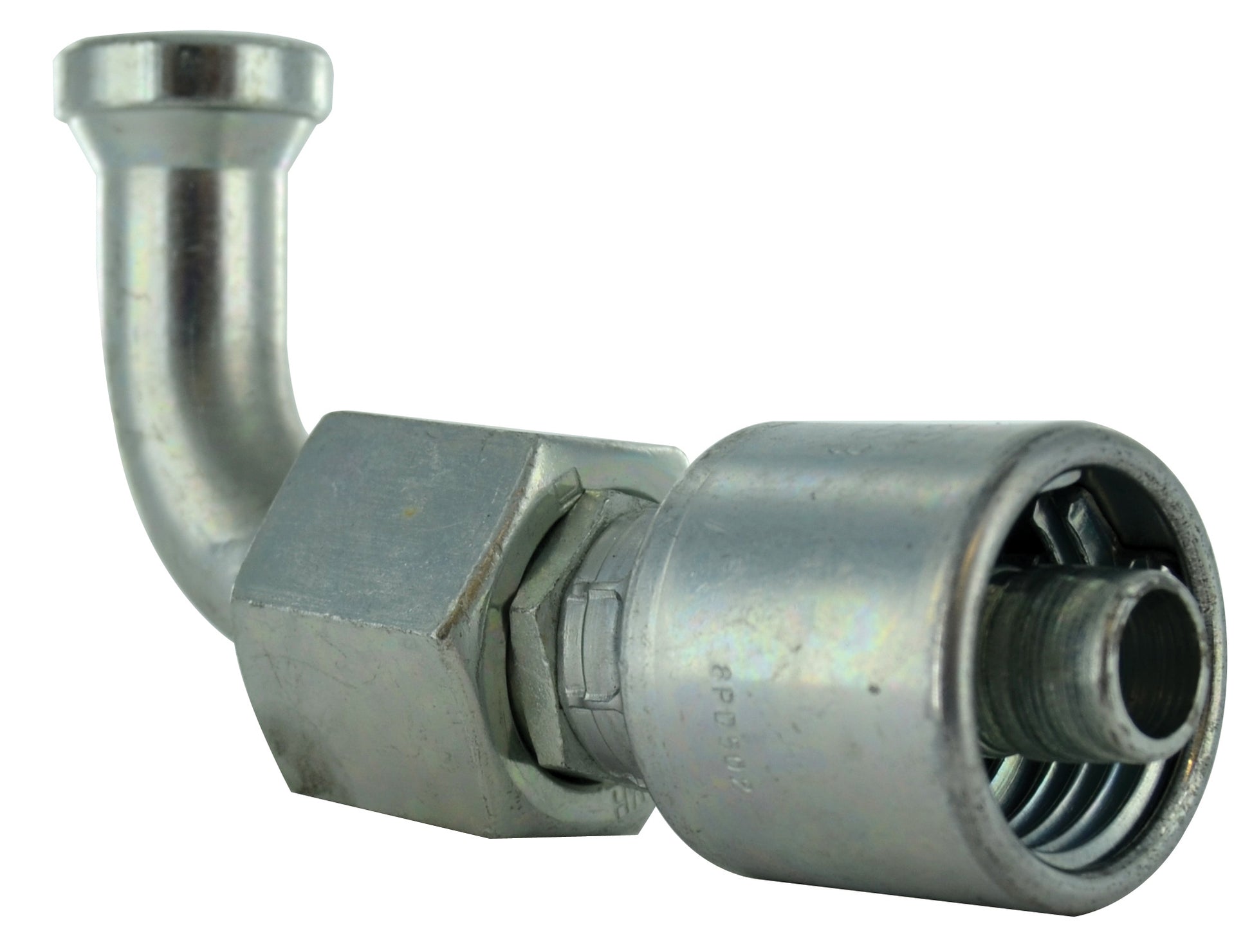 1/2 Inch x 5/8 Inch Female Flat-Face O-Ring Swivel - 90 Degree Bent Tube Tuffcoat Lead Free Steel Megacrimp